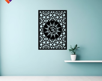 Aum DXF jali laser cut file, Glowforge CNC project, Yoga studio wall art digital download