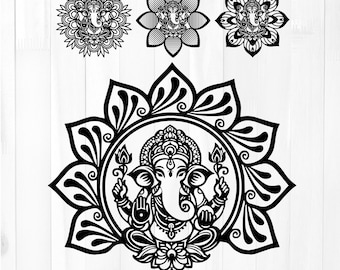 Ganesha Mandala SVG | Layered Lotus Elephant God Laser Cut File (Digital Download)