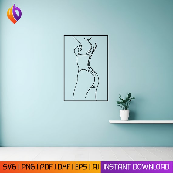 Woman line wall art frame Wall Art dxf, svg, eps, ai and pdf for laser cutting, plasma art dxf, aser , Glowforge files Metalic CNC dxf
