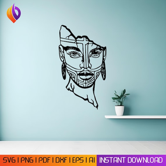 broken face line art frame Wall Art dxf, Wall svg, eps,ai and pdf files for laser cutting. plasma art dxf , Glowforge files Metalic CNC dxf