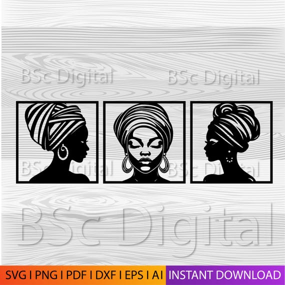 African Tribal Woman Wall Art SVG | Afrocentric Laser Cut Silhouette | Headwrap Wall Decor | Instant Digital Download