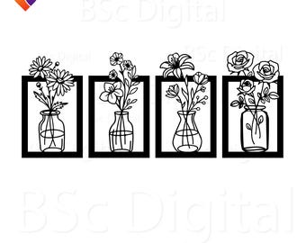 Floral Vase Wall Art SVG Bundle | Botanical Laser Cut File (Digital Download)