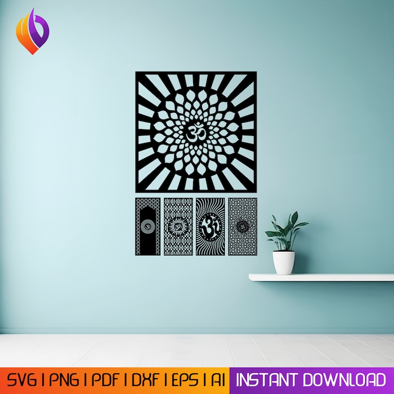 Om symbol wall art DXF, Aum symbol SVG, meditation SVG,wall frame SVG, Silhouette cut file, Aum Cricut file, Aum vinyl decal, medication cut file, Aum Yoga SVG, Yoga cut file, meditation metal cut wall art, yoga symbol, meditation wall art, hindu SVG
