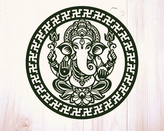 Ganesha Swastik Wall Decor Laser Cut File (SVG, DXF, PNG)