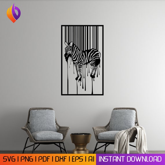 Zebra paint drop laser cut Wall Art dxf, svg, eps, ai and pdf files laser cutting. plasma art dxf, aser , Glowforge files Metalic CNC dxf