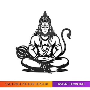 Hanuman väggdekor: Laserskuren hinduisk gudsdesign svg png dxf eps (digital nedladdning)