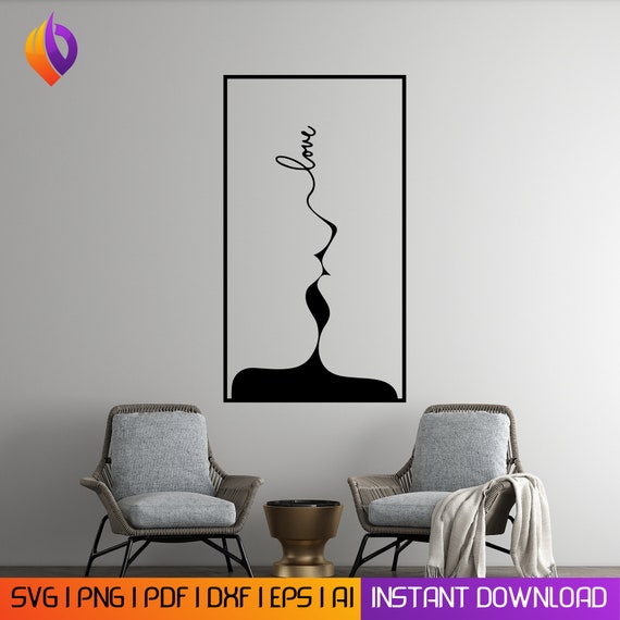Minimalistic love Kiss Wall Art - svg, dxf, EPS, AI, and PDF Files. Ideal for Plasma Cutting, Kiss Laser Cutting, Glowforge, Love Wall Art