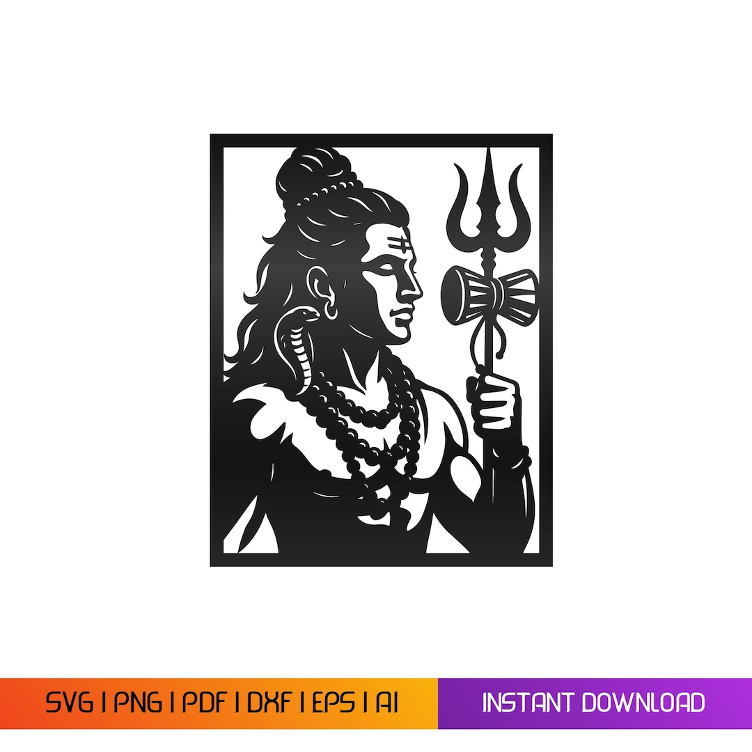 Lord Shiva Trishul Damru Silhouette SVG | Hindu God Wall Art (digital ...