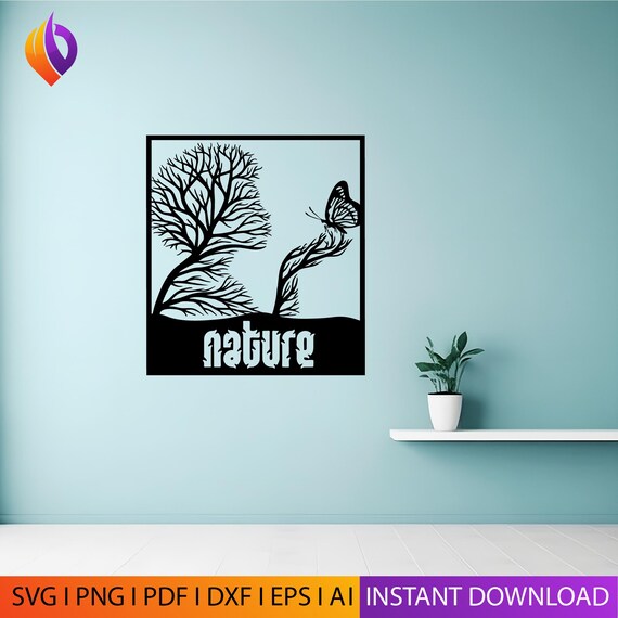 Woman tree branch butterfly nature Wall Art dxf, svg, eps, ai and pdf files for laser cutting, plasma art dxf, aser , Glowforge CNC dxf