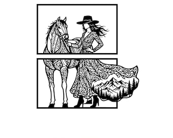 Cowgirl and Horse SVG DXF Bundle | Western Horse Wall Art Laser Cut File | CNC Wood Sign Design | Equestrian Decor I Digital Download