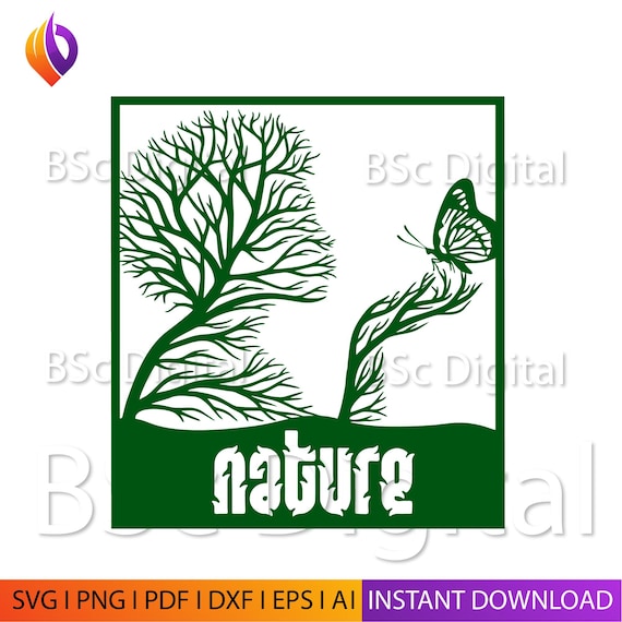 Woman tree branch butterfly nature Wall Art dxf, svg, eps, ai and pdf files for laser cutting, plasma art dxf, aser , Glowforge CNC dxf