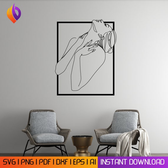Minimalistic woman pose laser cut svg dxf files wall sticker engraving decal silhouette template cnc cutting router digital vector download