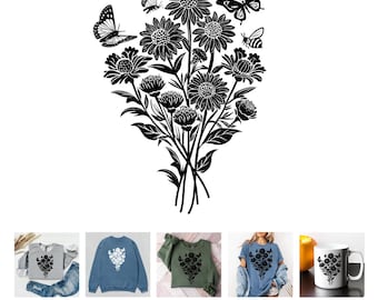 Wildflower Bouquet SVG Bundle | Floral Butterfly Cut File (Digital Download)