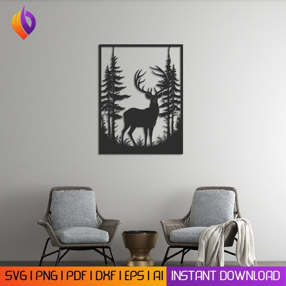 Deer wall art svg,dxf, Eps,AI and PDF files, plasma cut file,wall art dxf, aser cut files, Glowforge files Metalic & Wood CNC machine dxf