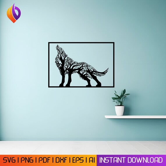 Fox Tree branches Wall Art, Animal svg, dxf, EPS, AI, and PDF Files. fox Dxf for Plasma Cutting, Fox Laser Cutting, Glowforge, Fox Wall Art