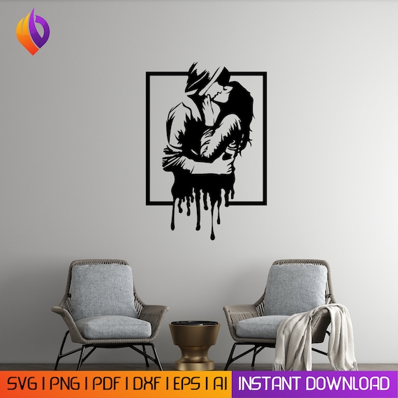 Romantic Couple's Kiss Wall Art - svg, dxf, EPS, AI, and PDF Files. Ideal for Plasma Cutting, Laser Cutting, Glowforge, and Wall Art