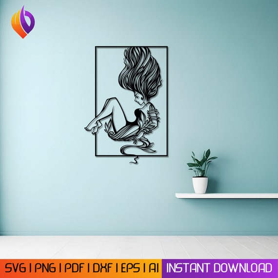 Girl hair Metal Wall Art Perfect Home Décor Dxf, Housewarming Gift SvG, DxF, EPS, AI, PDF Files for Plasma, Laser Cutting & Wall Display