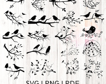 Bird Branch SVG Bundle: Sparrow Wreath, Silhouette Clipart (Digital Download)