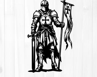 Medieval Knight Crusader Warrior Laser Cut File, Templar Silhouette Wall Art (Digital Download)