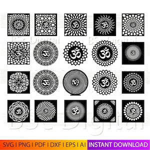 Pacote de Mandalas Om em SVG, Arquivo de Corte para Yoga para Cricut, Desenhos a Laser CNC