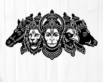 Panchmukhi Hanuman SVG | Hindu God Wall Decor Cut File (Digital Download)