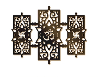 Om Swastik Wall Art SVG, Hindu Spiritual Mandala wall art frame dxf, Sacred Symbol Laser Cut File, Indian Decorative Panel Cricut Design