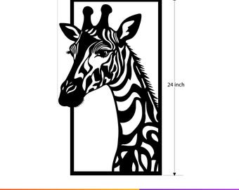 Diseño de pared de jirafa cortada con láser en formato DXF, decoración moderna de metal con motivos de fauna silvestre (descarga digital).