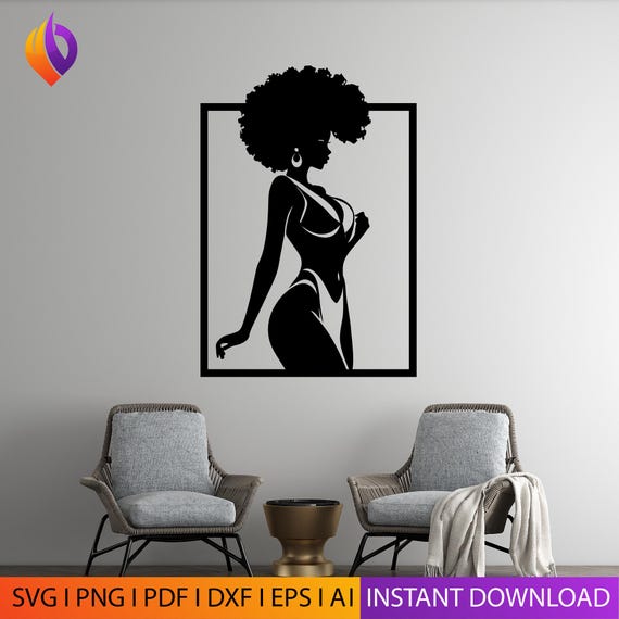 African Tribal Woman Wall Art SVG | Sessy Bikini Silhouette | Laser Cut File for Cricut & CNC | Headwrap Decor | Instant Download