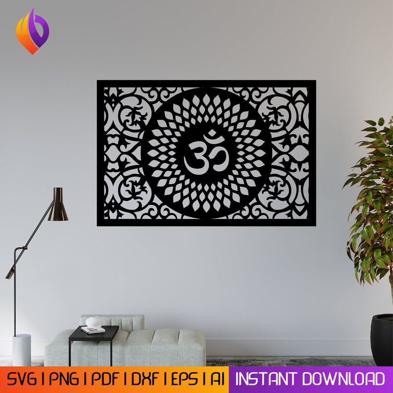 Om symbol wall art DXF, Aum symbol SVG, meditation SVG,wall frame SVG, Silhouette cut file, Aum Cricut file, Aum vinyl decal, medication cut file, Aum Yoga SVG, Yoga cut file, meditation metal cut wall art, yoga symbol, meditation wall art, hindu SVG