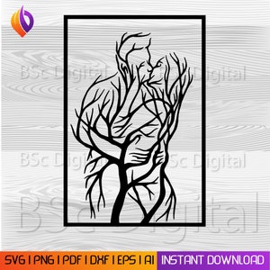 Arte mural con besos de pareja romántica: archivos svg, dxf, EPS, AI y PDF. Ideal para corte por plasma, corte por láser, Glowforge y arte mural.