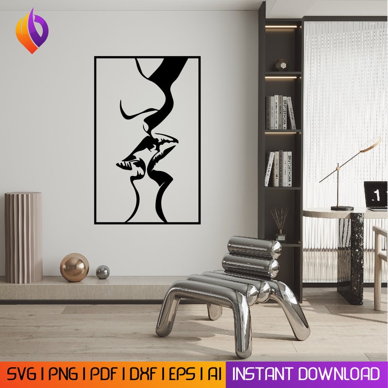 Minimalistic Love Kiss Wall Art Svg, Dxf, EPS, AI, and PDF Files. Ideal for Plasma Cutting, Kiss