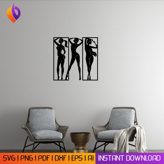Hot Woman pose laser cut svg dxf files wall sticker engraving decal silhouette template cnc cutting router digital vector instand download