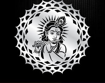 Krishna CNC Laser Cut DXF File, round wall art mandala metal cut (Digital Download)