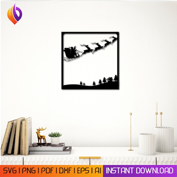 santa wall art svg,dxf, Eps,AI and PDF files, plasma cut file,wall art dxf, aser cut files, Glowforge files Metalic & Wood CNC machine dxf