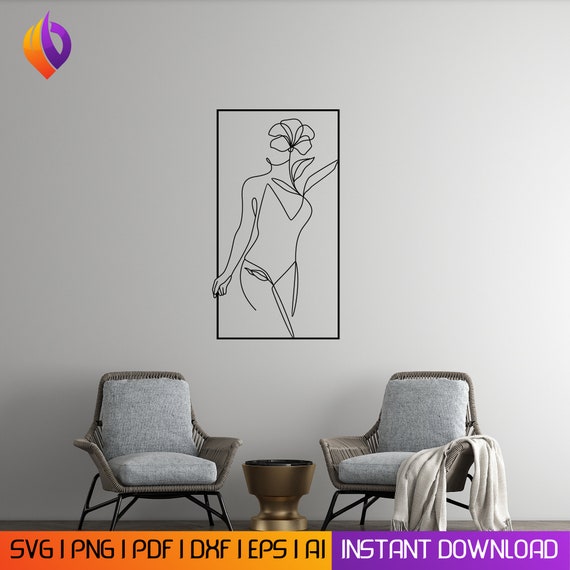Woman line wall art frame Wall Art dxf, svg, eps, ai and pdf for laser cutting, plasma art dxf, aser , Glowforge files Metalic CNC dxf