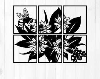 Botanical Wall Art DXF, Bee Floral Design for Laser Projects, CNC Cut File