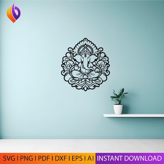 Om Ganesha wall Decor Laser-Cut DXF File for Glowforge and CNC Machines - Aum Hindu god wall Decor, Metal Panel Cutting, hindu Plasma Cut