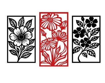 Decoración floral botánica para pared, elegante archivo DXF SVG cortado con láser (descarga digital)
