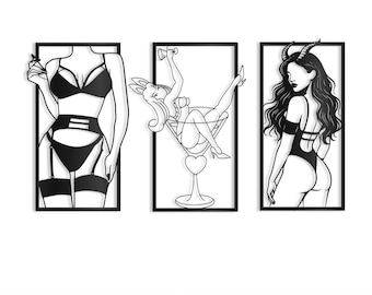Pin Up Devil Girl SVG Bundle, Gothic Bunny Line Art (Digital Download)