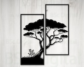 Tree Panel Wall Art dxf 2 piece , svg, eps,ai and pdf files for laser cutting. plasma art dxf, aser , Glowforge files Metalic CNC dxf