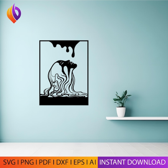 Melancholic Woman with Dripping Hair | Gothic Black & White Wall Art SVG | Digital Download for Laser Cutting | Woman with Dripping Hair DXF