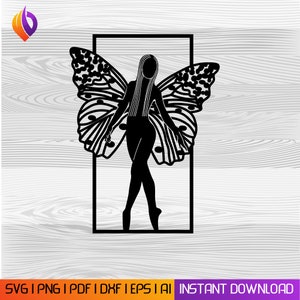 Arte murale minimalista Butterfly Fairy in formato svg, dxf, EPS, AI e file Pdf, file di taglio al plasma, file Glowforge, macchina CNC metallica e per legno in formato dxf