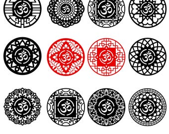 12 AUM Om Round DXF Bundle  | Laser Cut om Door Hanger svg Designs | CNC Wood Sign Templates | Spiritual Door Wall Decor