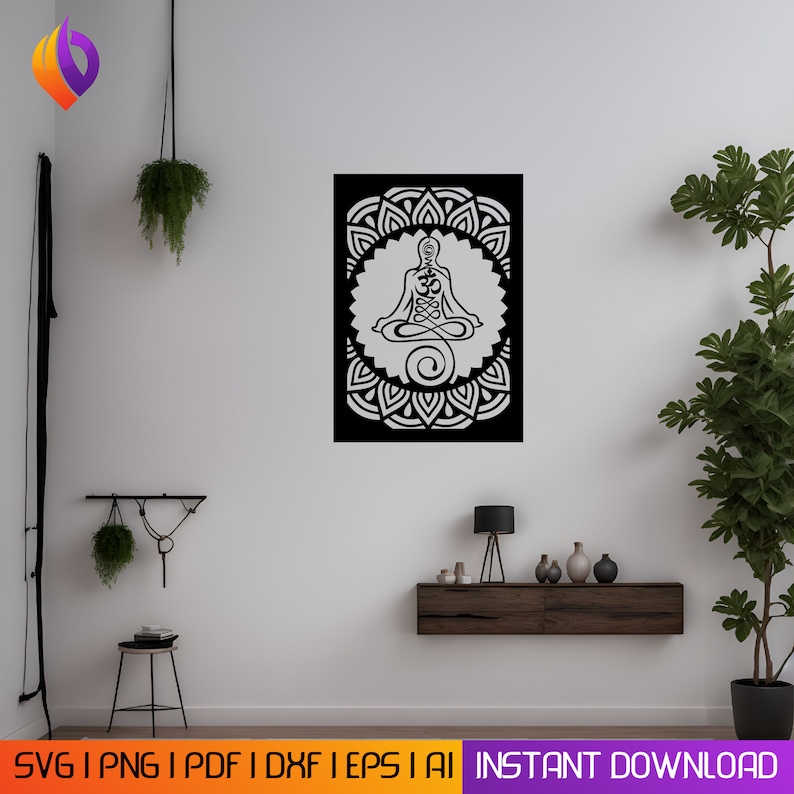 Om symbol wall art DXF, Aum symbol SVG, meditation SVG,wall frame SVG, Silhouette cut file, Aum Cricut file, Aum vinyl decal, medication cut file, Aum Yoga SVG, Yoga cut file, meditation metal cut wall art, yoga symbol, meditation wall art, hindu SVG