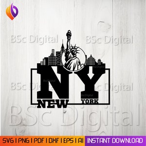 Nova York, estátua da liberdade Wall Art dxf, svg, eps, arquivos ai para corte a laser, plasma art dxf, aser, arquivos Glowforge Metalic CNC cut dxf