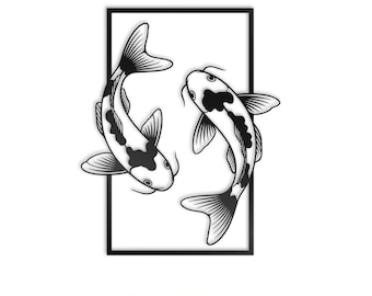 Japanese Koi Fish DXF File | Laser CNC Cut Wall Art | Digital Download