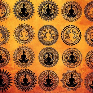Ensemble de svg mandala yoga, fichier dtf méditation Ohm, svg AUM, méditation png fichier de coupe, fichier de coupe de yoga, fichier de coupe cnc en téléchargement numérique yoga