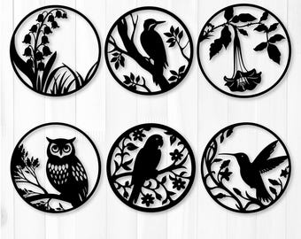 Round Bird & Nature SVG DXF Bundle | Owl, Hummingbird Floral Wall Art (Digital Download)