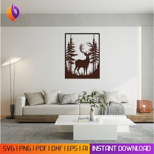 Hirsch Wand Kunst svg,dxf, eps,AI und PDF Dateien, Asamschnitt Dateien, Glowforge Dateien Metalic & Holz CNC Maschine dxf
