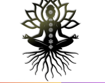 Raíces de loto de chakras para meditación SVG / Arte mural de yoga (descarga digital)
